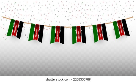 Vector illustration of the country flag of Kenya with confetti on transparent background (PNG). hanging flag for Independence Day celebration.