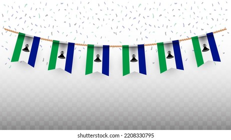 Vector illustration of the country flag of Lesotho with confetti on transparent background (PNG). hanging flag for Independence Day celebration.