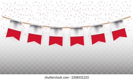 Vector illustration of the country flag of Malta with confetti on transparent background (PNG). hanging flag for Independence Day celebration.