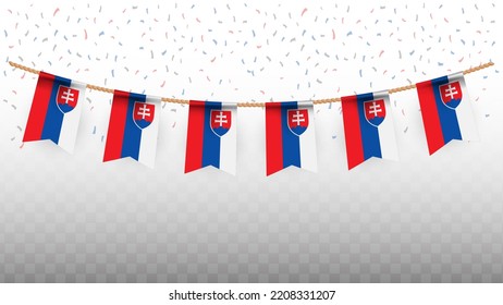 Vector illustration of the country flag of Slovakia with confetti on transparent background (PNG). hanging flag for Independence Day celebration.