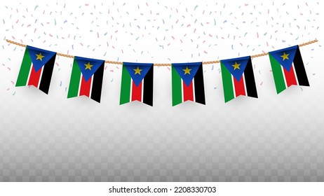 Vector illustration of the country flag of South Sudan with confetti on transparent background (PNG). hanging flag for Independence Day celebration.