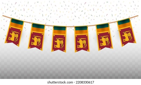 Vector illustration of the country flag of Sri Lanka with confetti on transparent background (PNG). hanging flag for Independence Day celebration.