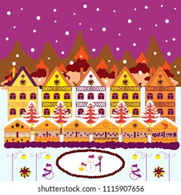 Vector illustration. Of a country house in a flat style. Elementson a pink, neutral and yellow colors background.