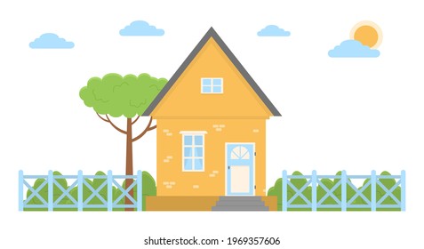 Vector illustration of a country house in a flat style House icon isolated on white background