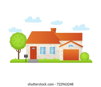 Vector illustration of a country house in a flat style. House icon isolated on a white background