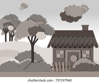 Vector illustration with country house in flat style.Grey background.
