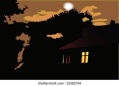 vector illustration of A country house at night