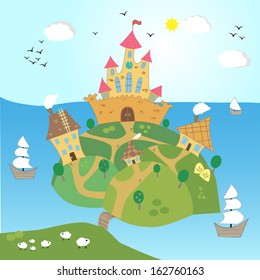 vector illustration of The countryside on a hill 