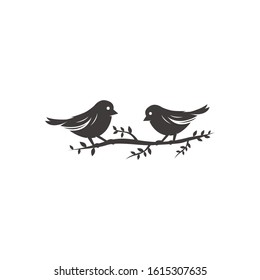 Vector illustration of couple birds on tree branch