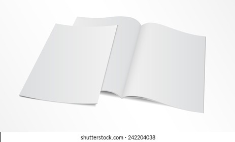 Vector illustration. Couple of blank opened magazine template with cover.