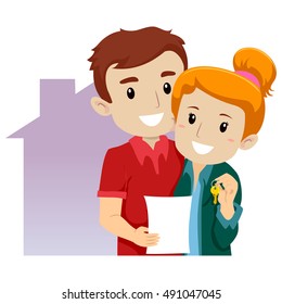 Vector Illustration of a Couple Bought a New House