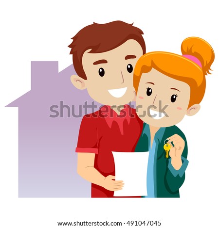 Vector Illustration of a Couple Bought a New House
