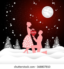 Vector illustration of couple, boy proposing girl  design for valentine day.