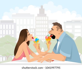 Vector illustration of a couple in cafe