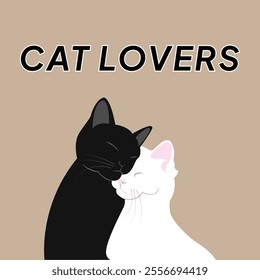 Vector illustration of couple cats black and white colors. Love story cats