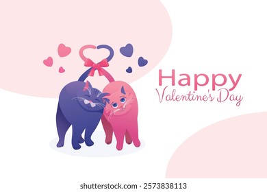 Vector illustration of a couple of cats in love on a white background. Valentine's Day poster.