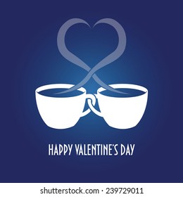 Vector Illustration of couple coffee cups with the inscription "Happy Valentine's Day"
