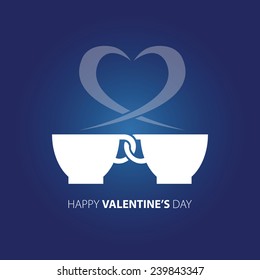 Vector Illustration of couple coffee cups with the inscription "Happy Valentine's Day"