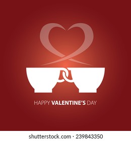 Vector Illustration of couple coffee cups with the inscription "Happy Valentine's Day"