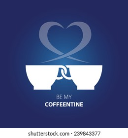 Vector Illustration of couple coffee cups with the inscription "Be my Coffeentine"