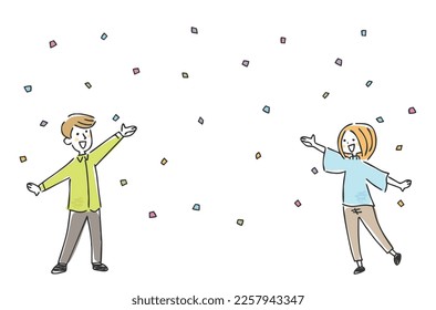 Vector illustration of couple with confetti.