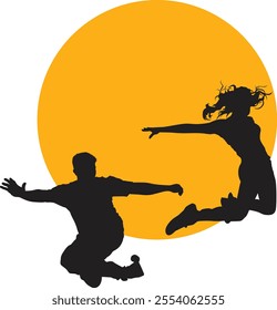 Vector illustration couple of dancer and moon isolated on white background