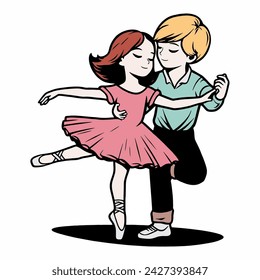 A vector illustration of a couple dancing ballet, featuring a boy and a girl.