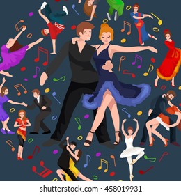 Vector illustration of couple dancing modern dance, Partners bachata, style design concept set, traditional flat icon isolated, Man and woman ballroom .