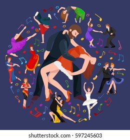 Vector illustration of couple dancing modern dance, Partners  bachata