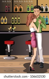 A vector illustration of a couple dancing in a night club