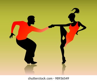 Vector illustration of a couple dancing on green