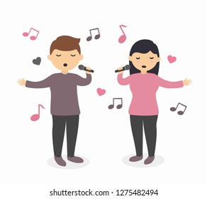 Vector illustration of couple dancing and singing