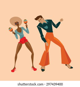 vector illustration of a couple dancing  at the summer party, flat style