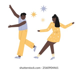 Vector Illustration of a Couple Dancing Swing. Perfect for Dance and Vintage Themed Designs. Colorful flat illustrations on white background.
