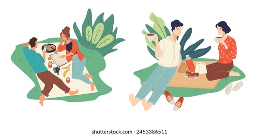 Vector illustration of a couple dancing under string lights, surrounded by falling leaves.