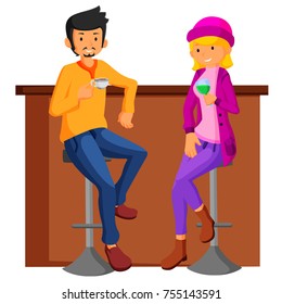 vector illustration of Couple date in bar. flat design