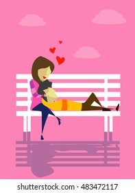 Vector Illustration of Couple dating on the Bench