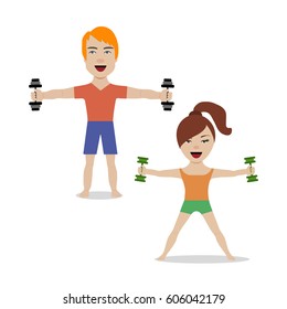 Vector illustration of couple with dumbbells
