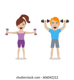 Vector illustration of couple with dumbbells

