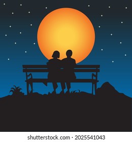 vector illustration of a couple enjoying a beautiful moonlit night, suitable for greeting cards and other romantic things 