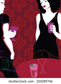 Vector illustration of couple enjoying drink in party
