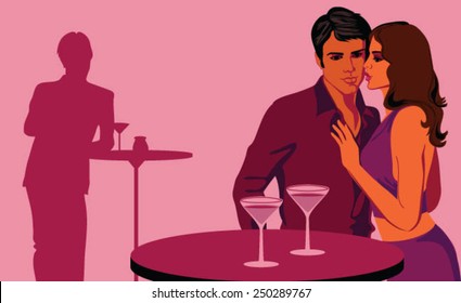 Vector illustration of couple enjoying drink in party 