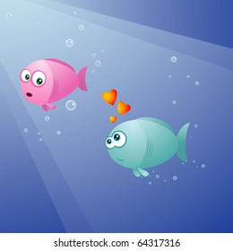 Vector illustration of couple fishes in love