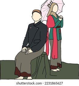 Vector illustration of a couple getting married in traditional attire