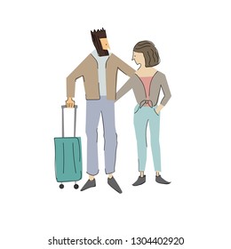 Vector illustration.  Couple was going on vacation. Man and woman. Relationship.