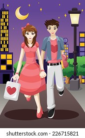 A vector illustration of couple going out on a Valentine's Day