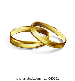 Vector illustration of couple of gold wedding rings.Isolated on white background.