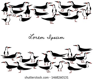 Vector illustration of couple of hand drawn cute black skimmers. Beautiful animal design elements, ink drawing.
