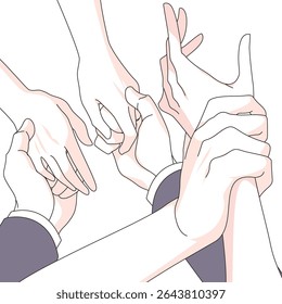 Vector illustration of couple hands in romantic gestures, holding hands, touching fingers, emotional connection. Ideal for love, relationships, affection, and emotional moments in stories.