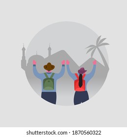 Vector illustration, the couple are having fun on holiday, modern flat people character 